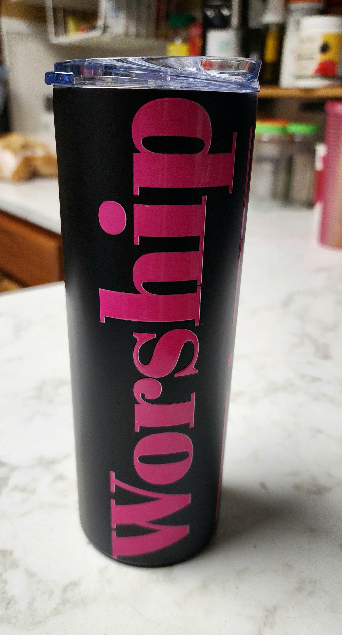 Worship inspirational stainless steel tumbler - Pink Print