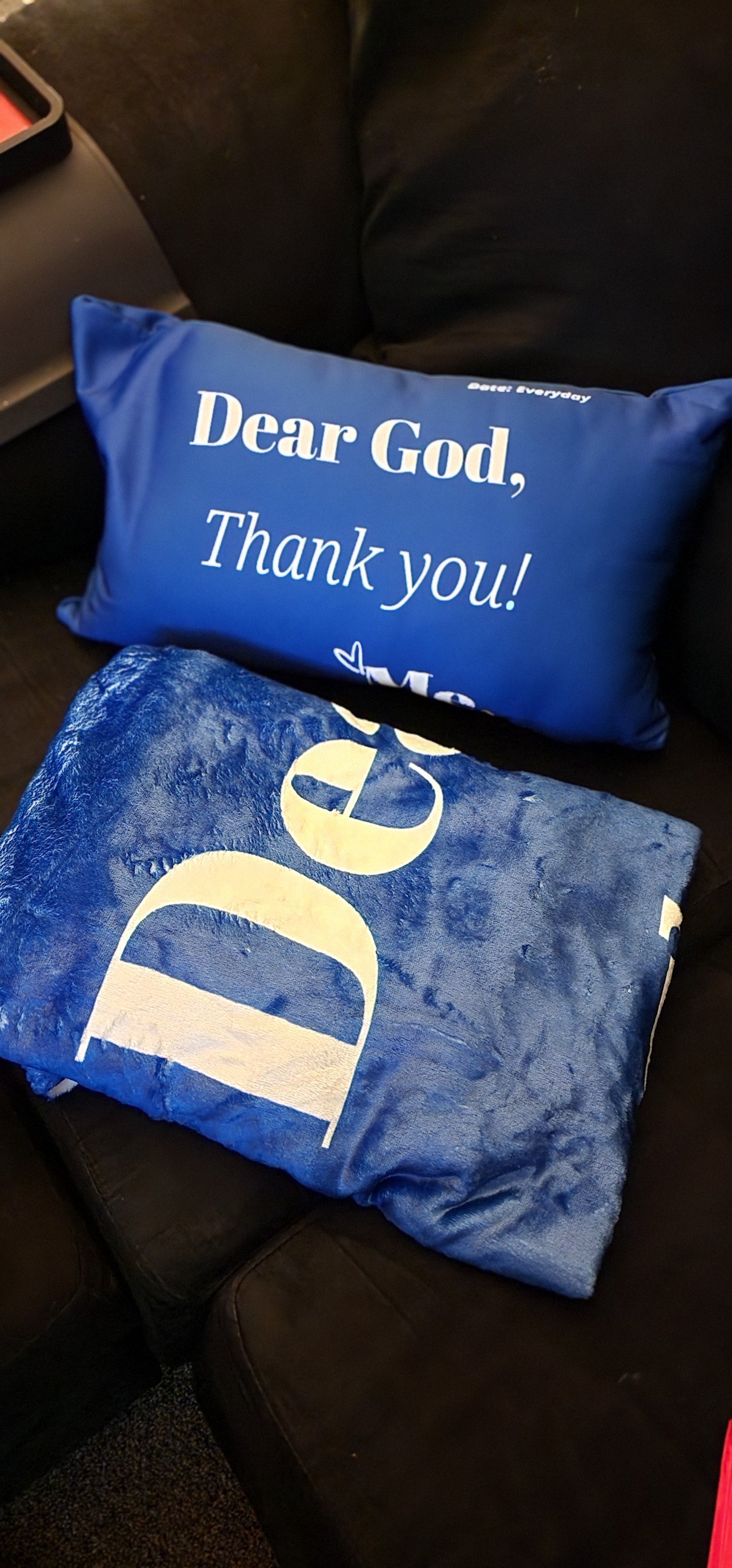 Dear God Velvety Soft Throw Blanket - Royal Blue/white