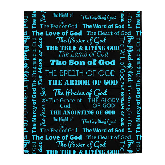 Attributes of God Throw Blanket – Turquoise & Black | Christian Home Decor