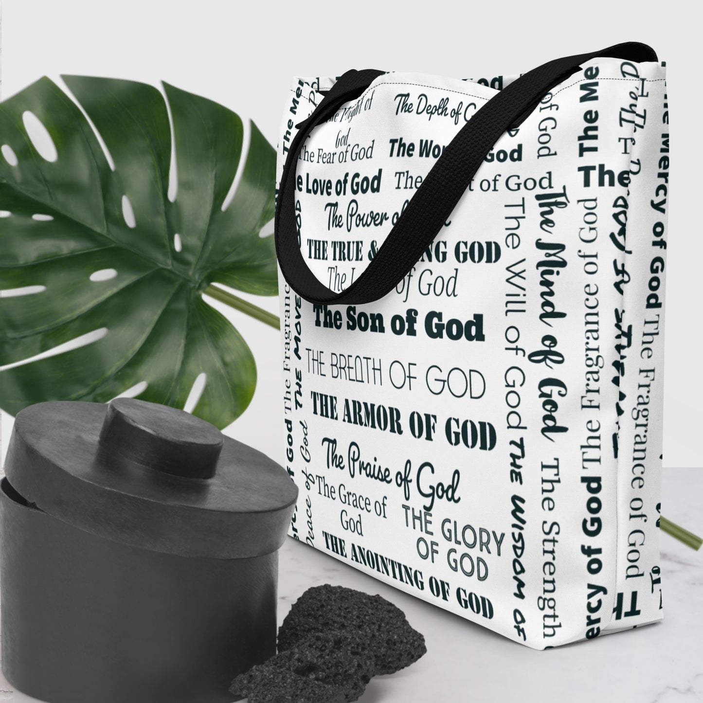 Attributes of God Fluffy Throw Pillow - White/Black