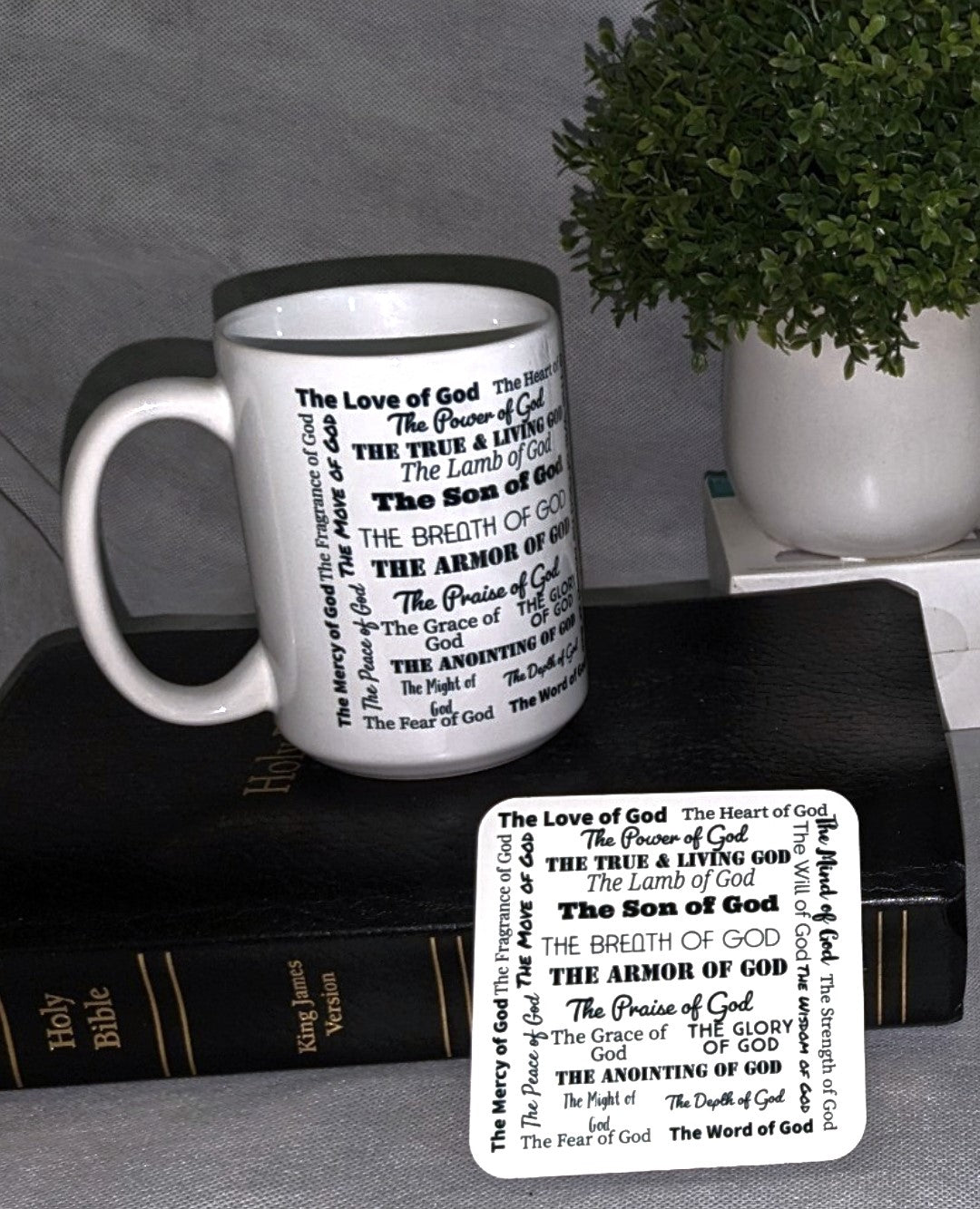 Attributes of God Fluffy Throw Pillow - White/Black