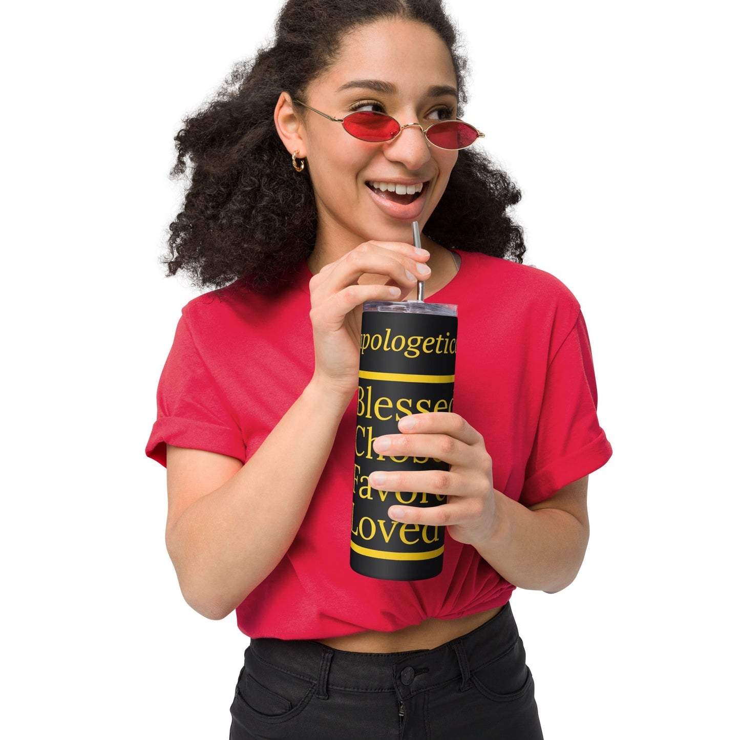 Unapologetic inspirational stainless steel tumbler - BlackYellow