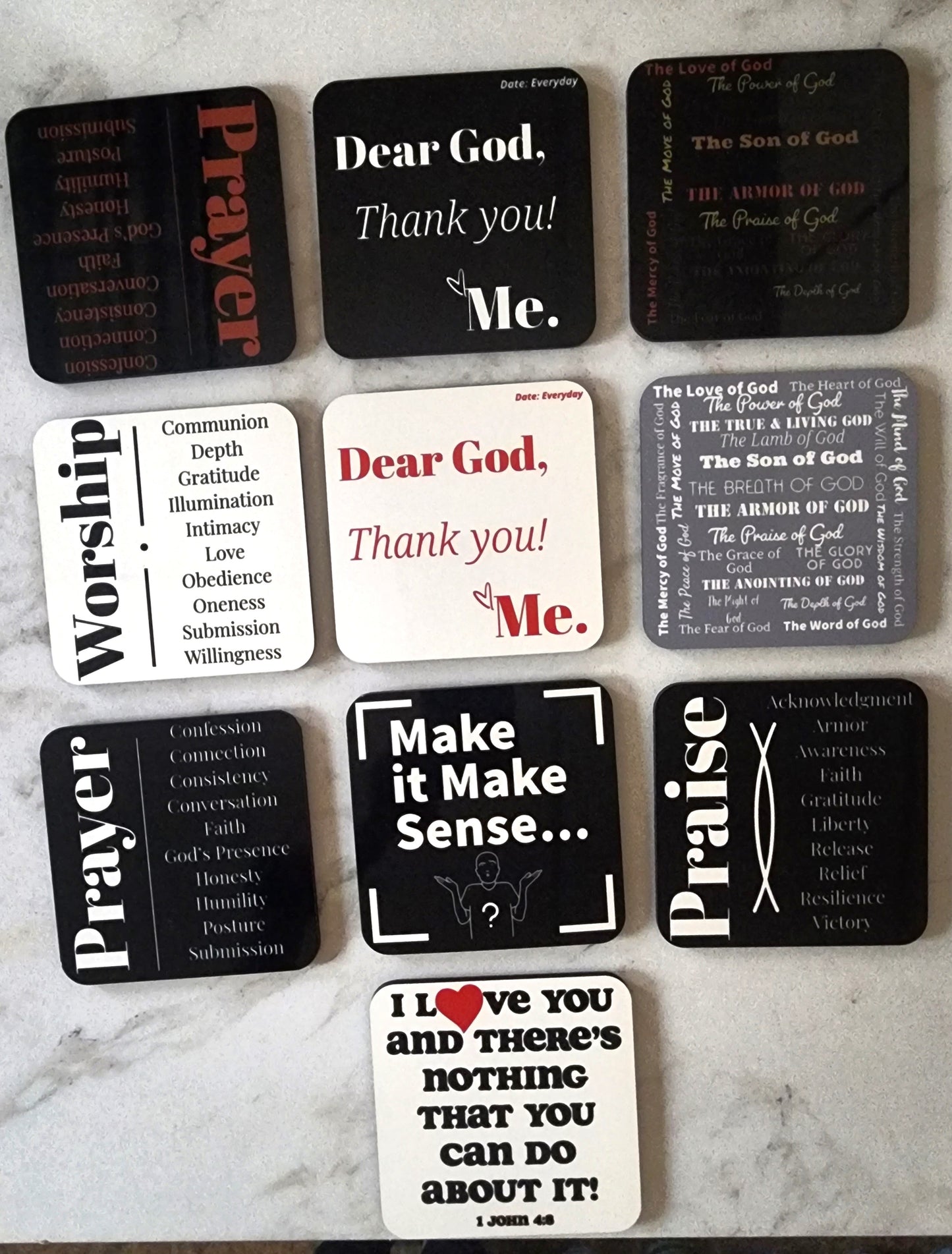 Prayer cork back coaster - Black/White
