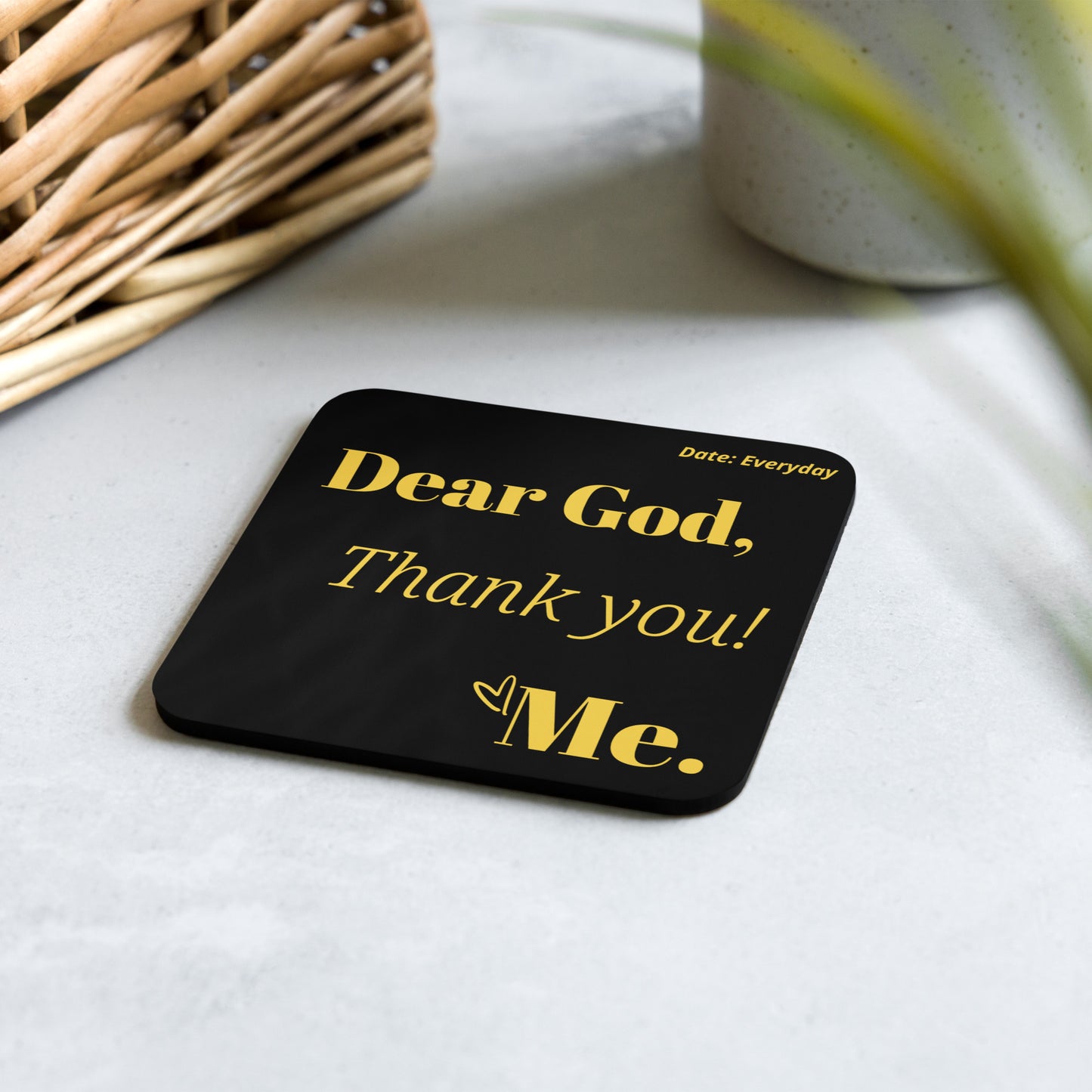 Dear God cork back coaster - Black/Gold