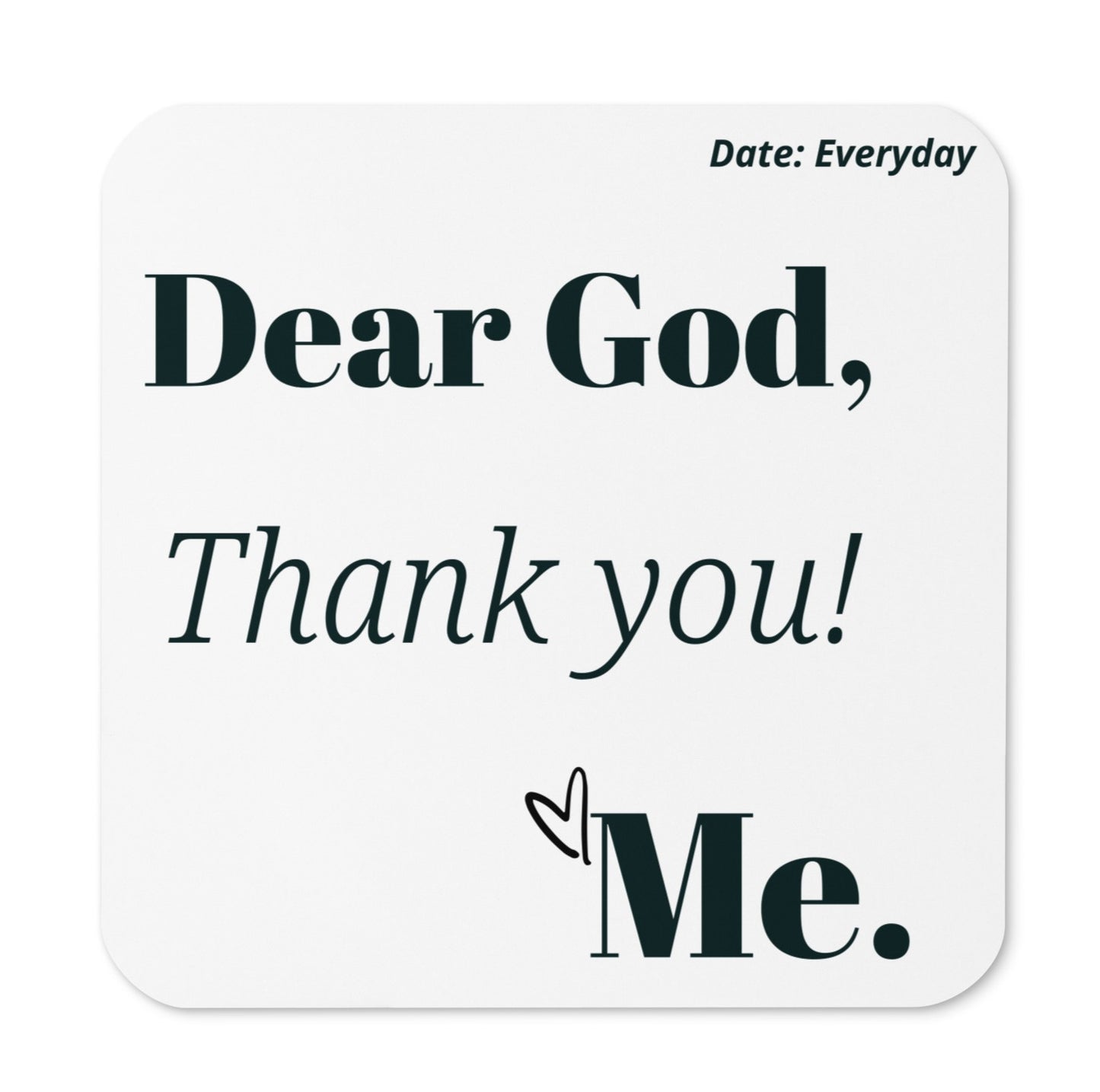 Dear God cork back coaster - White/Black