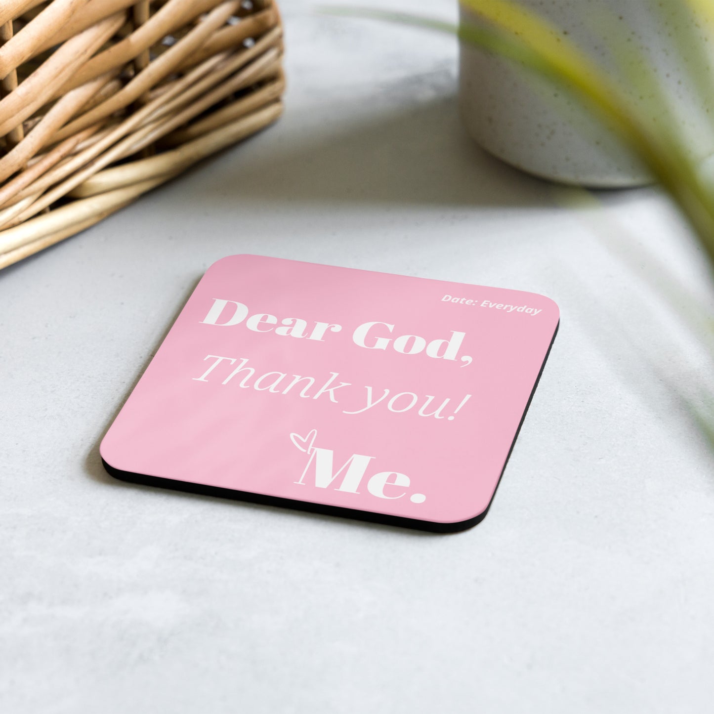 Dear God cork back coaster - Pink/White