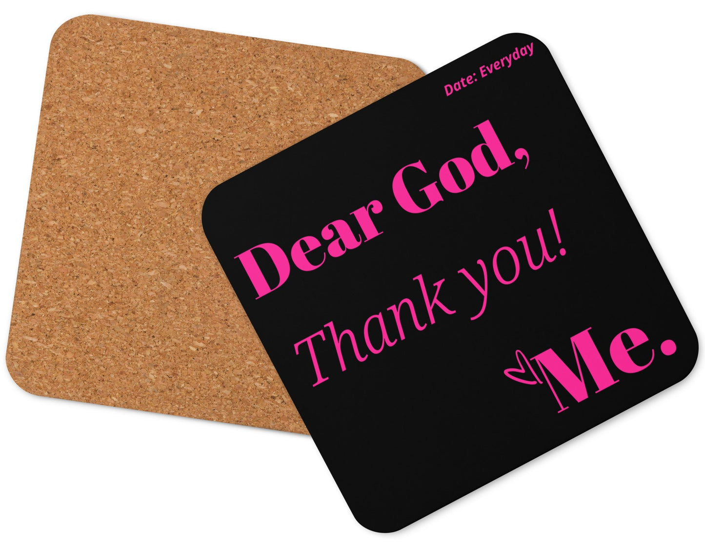 Dear God cork back coaster - Hot pink/black