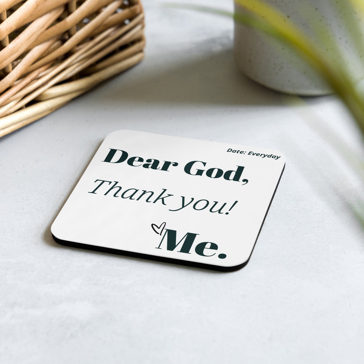 Dear God cork back coaster - White/Black