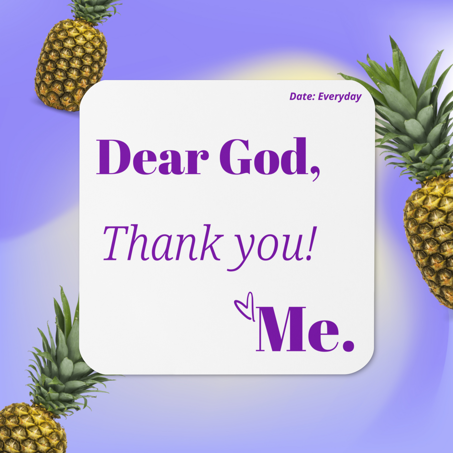 Dear God cork back coaster - White/Purple