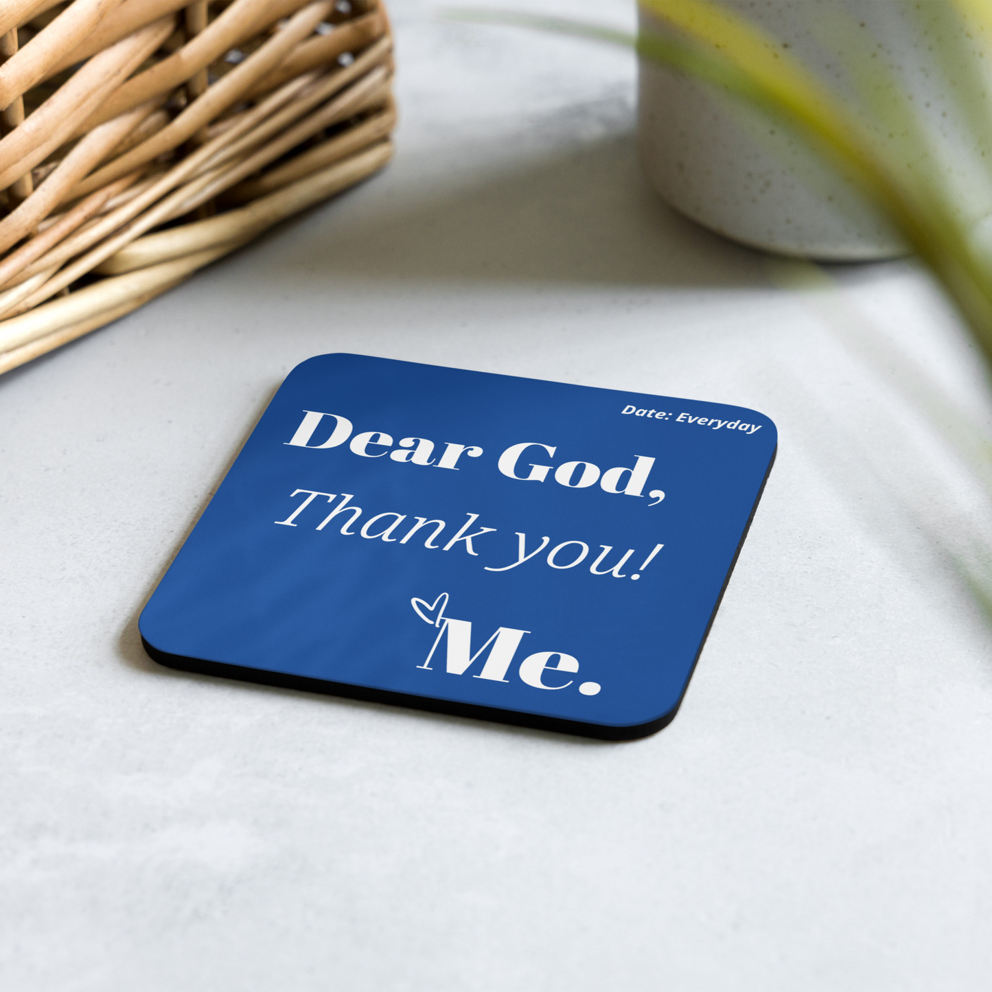 Dear God cork back coaster - Royal Blue