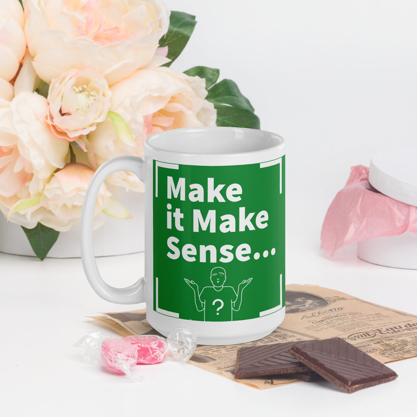 Make Sense Green/White glossy mug