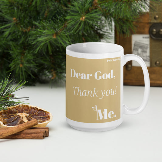 Mug - Dear God, Ceramic, Beige/White