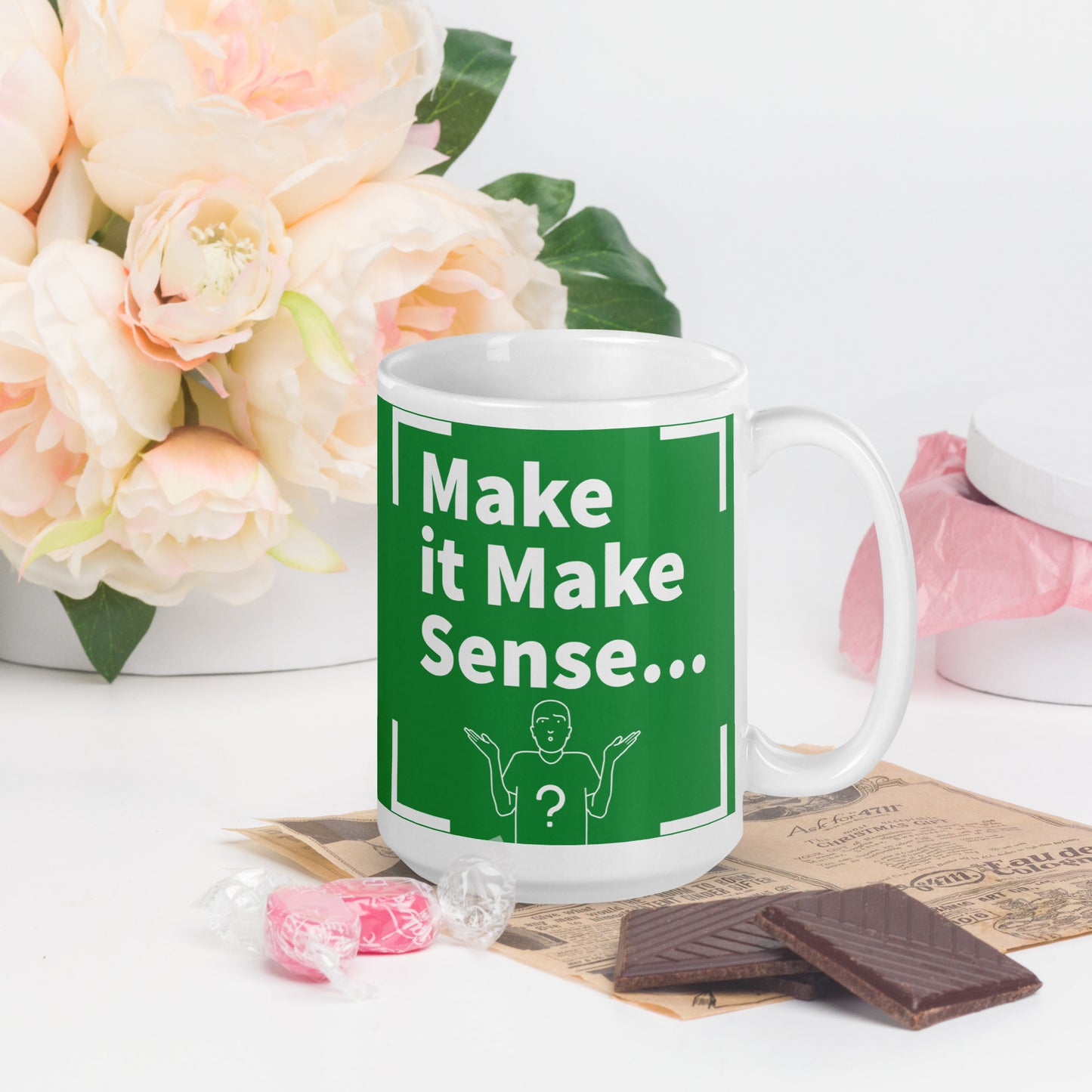 Make Sense Green/White glossy mug