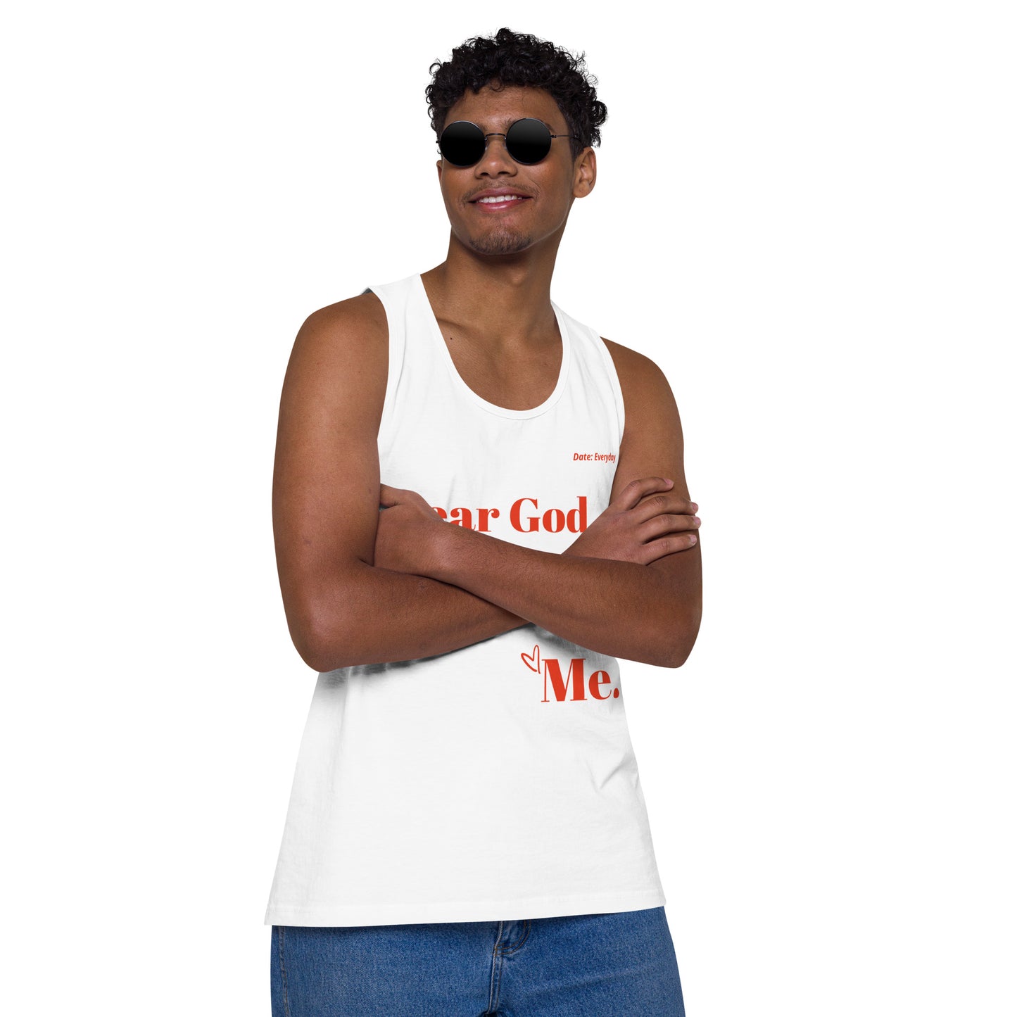 Dear God Thank You Love Me Men's Premium Cotton Tank Top - Red | Faith Muscle Tank