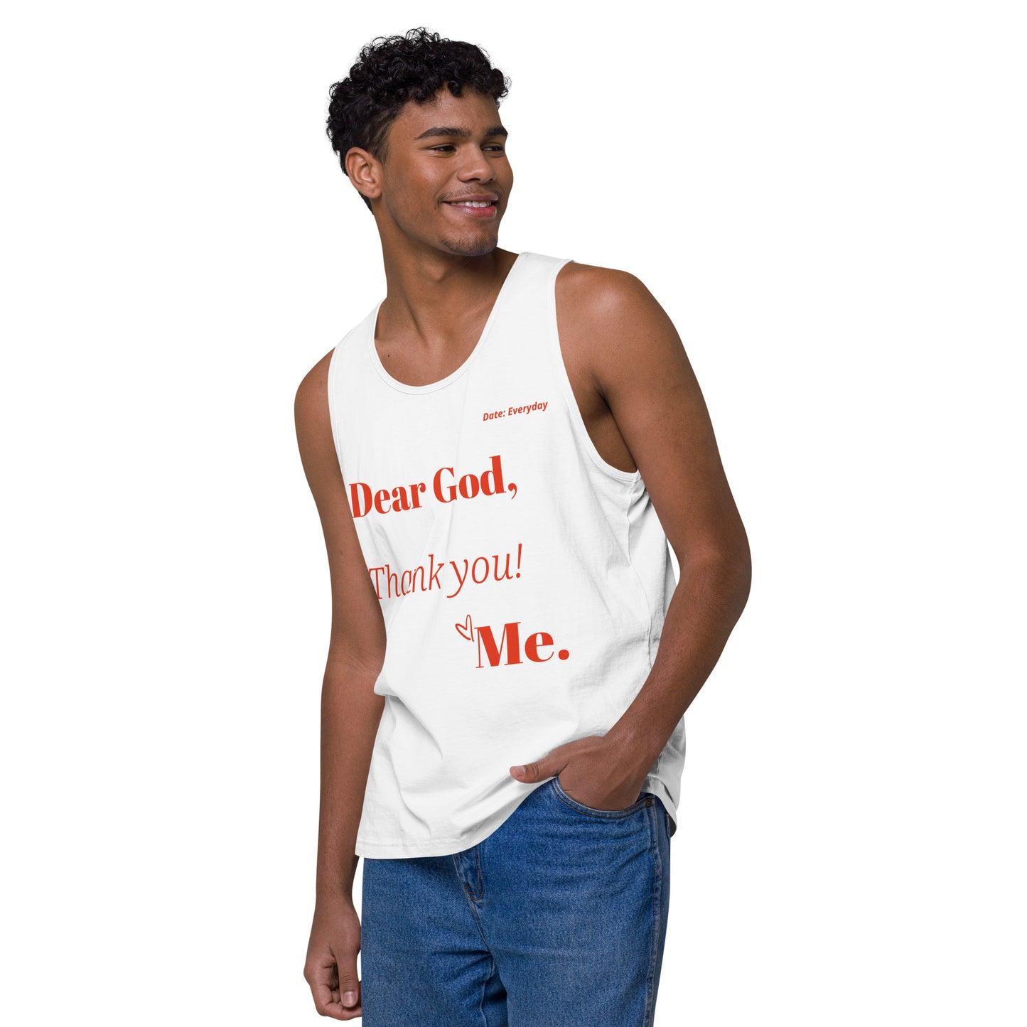 Dear God Men’s premium cotton tank top - Red Print