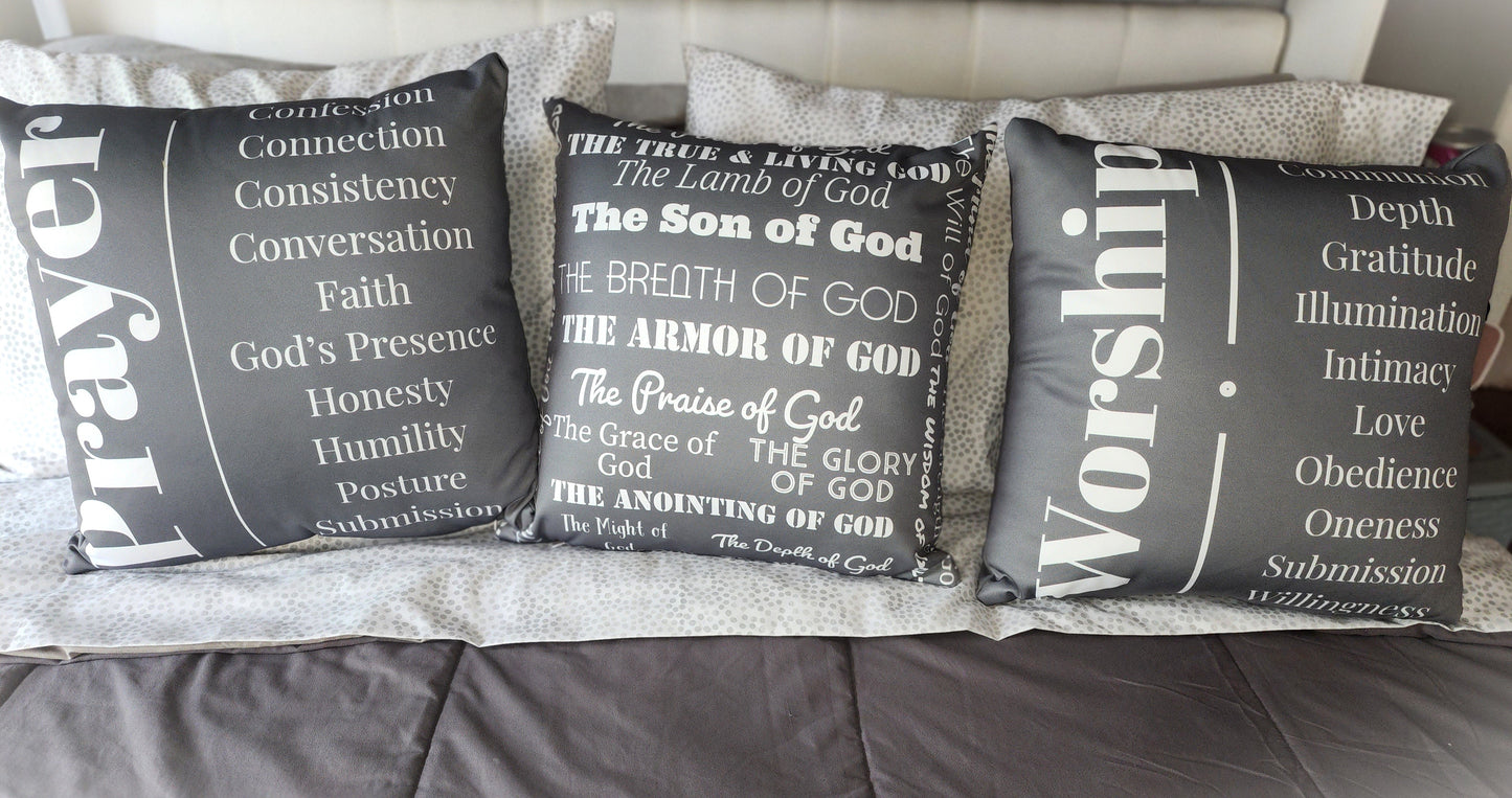 Prayer inspirational square throw pillow - Grey/White