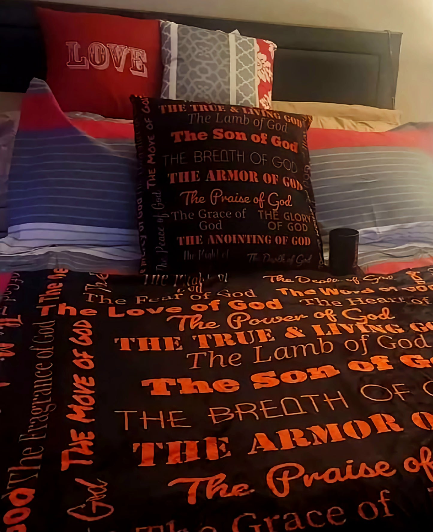 Attributes of God Fluffy Throw Pillow - Black/Red