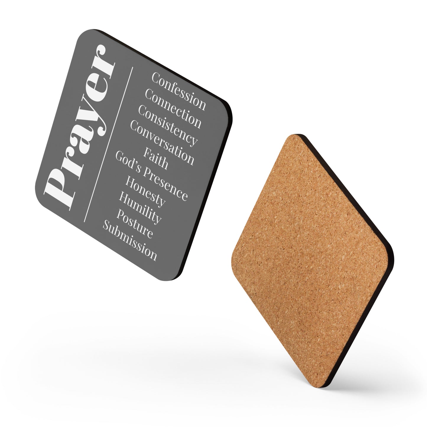 Prayer cork back coaster  - Grey