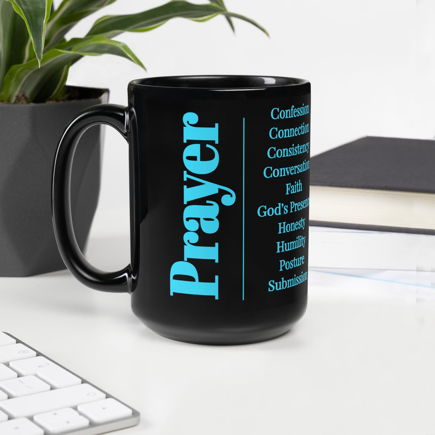 Prayer glossy ceramic mug - Turquoise/Black