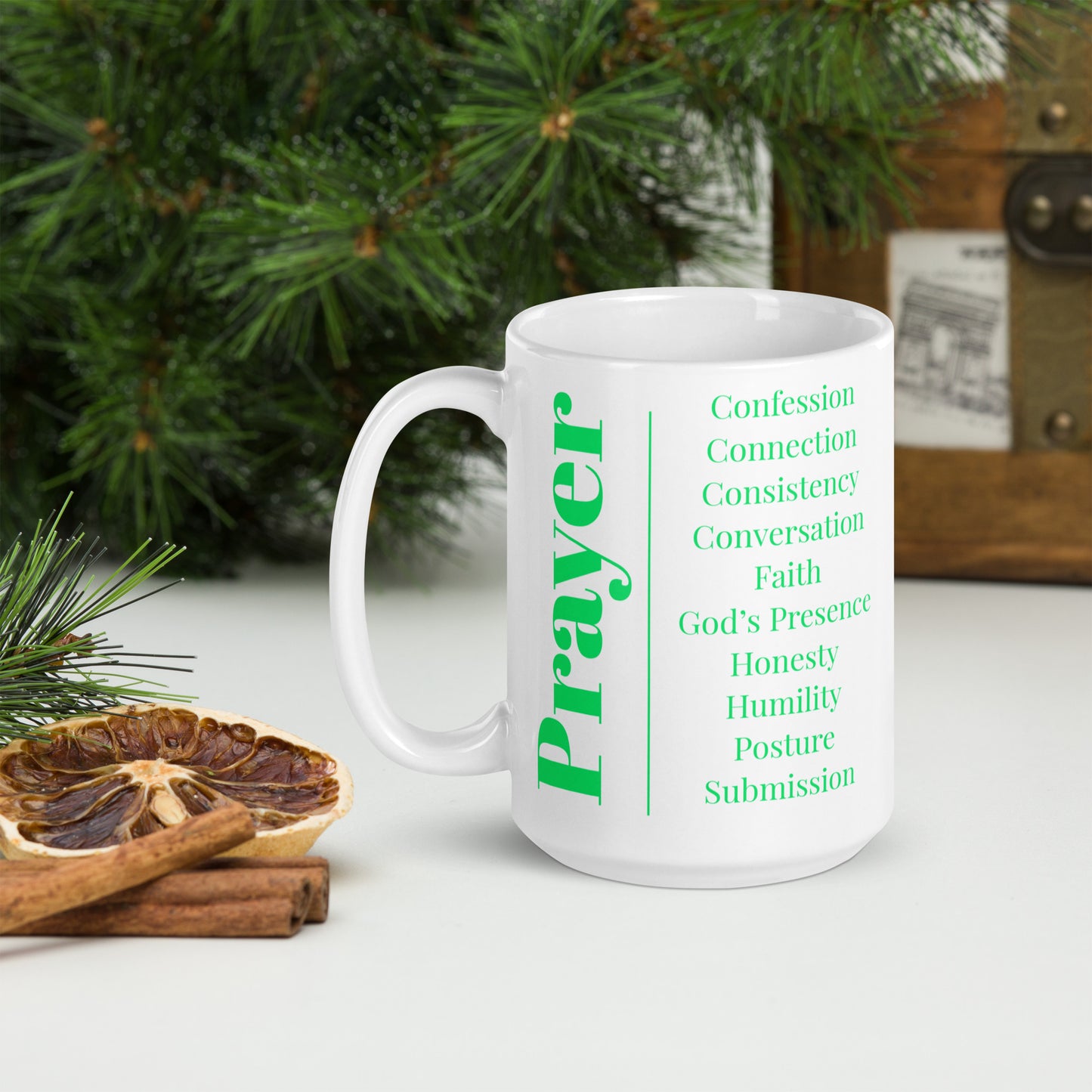 Prayer glossy ceramic mug - Green/White