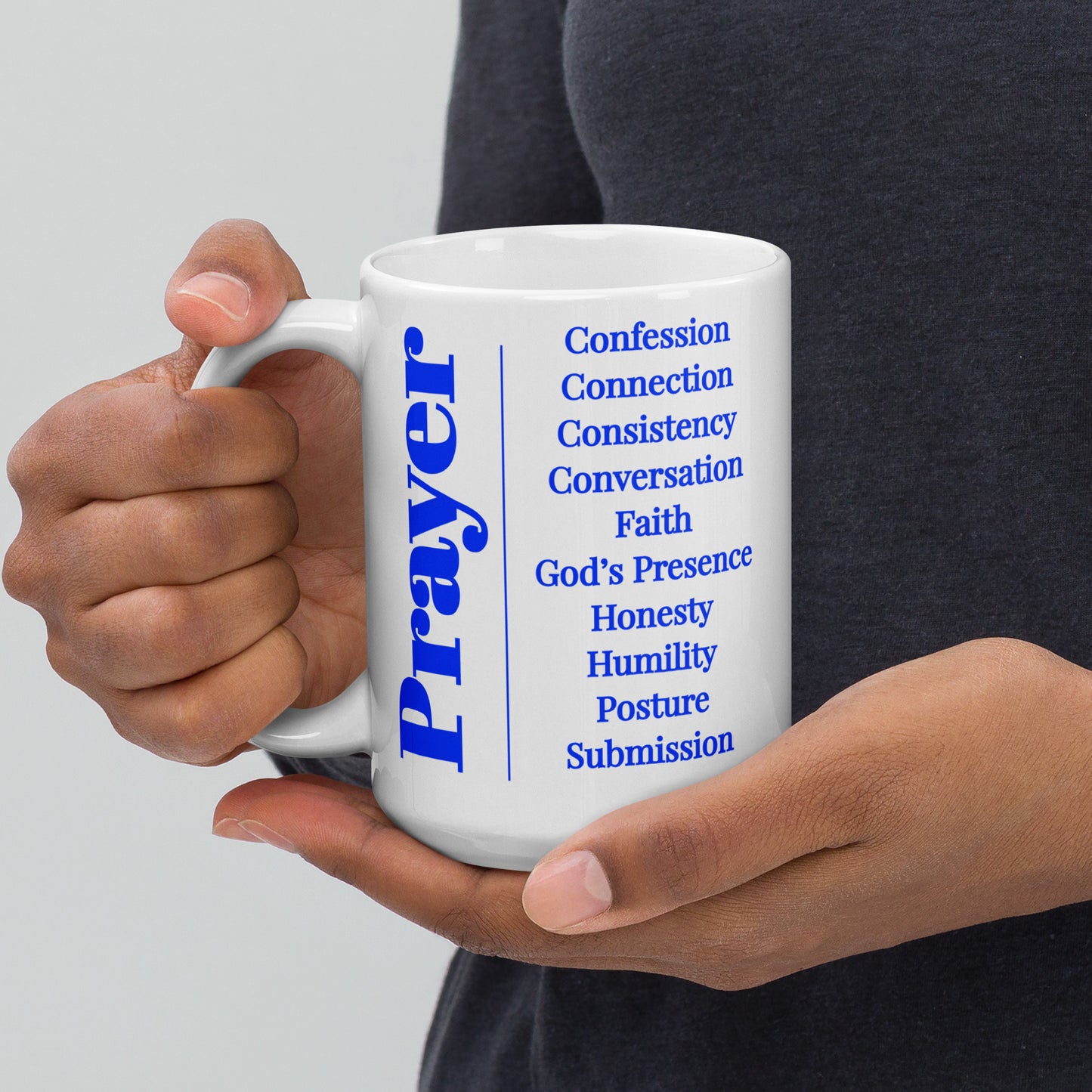 Prayer glossy ceramic mug - Royal blue/White