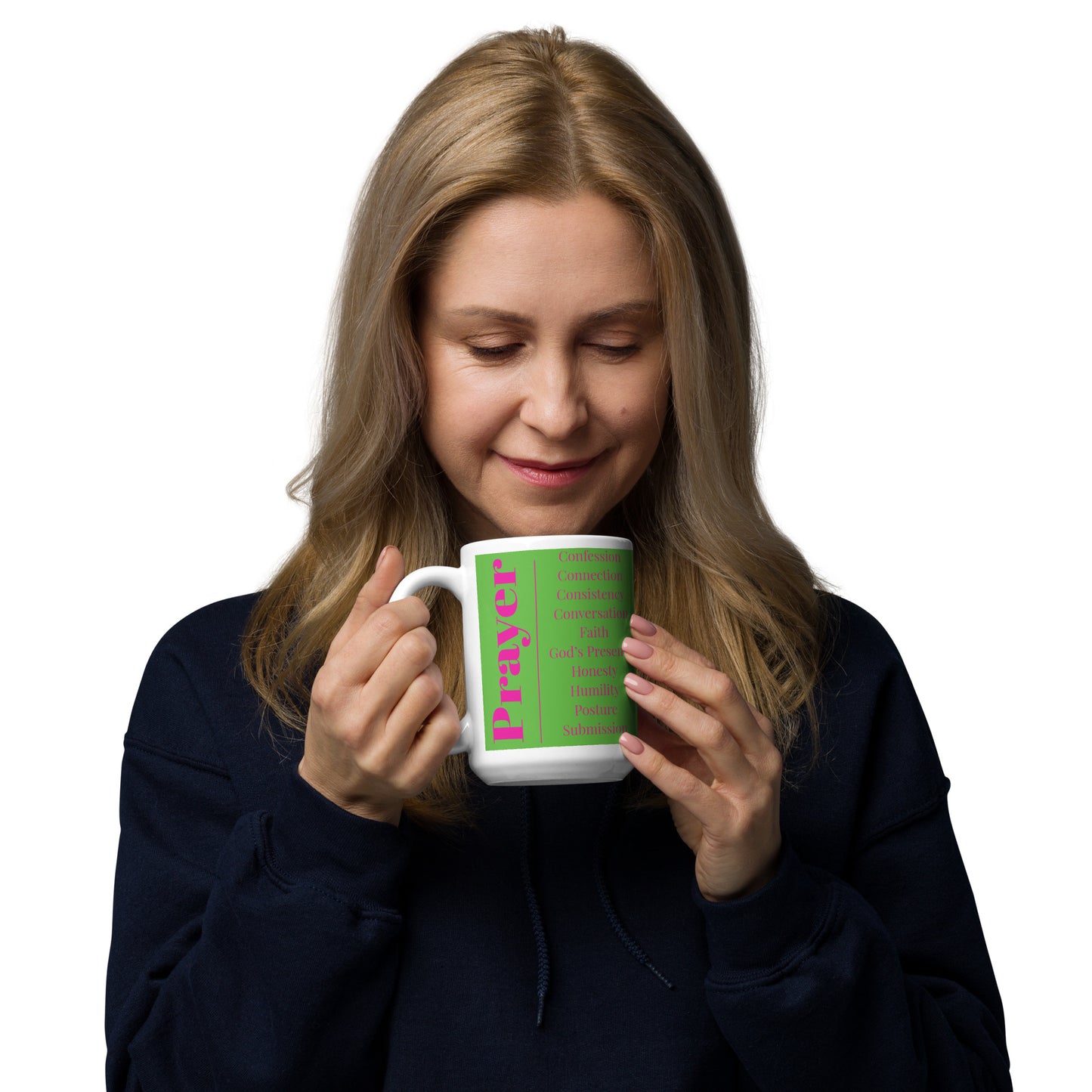 Prayer glossy ceramic mug - Pink/Green/White