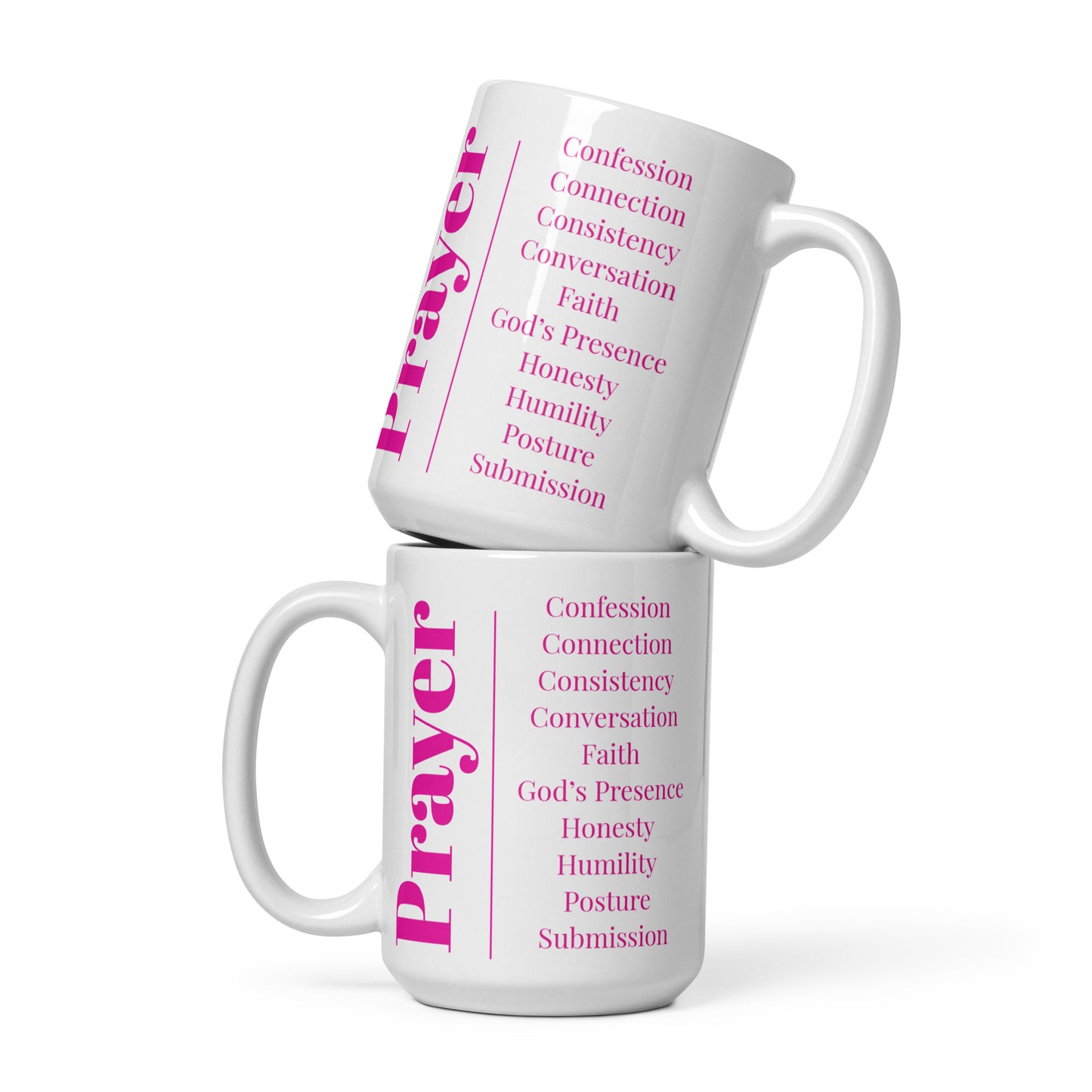 Prayer glossy ceramic mug - Berry Pink/White