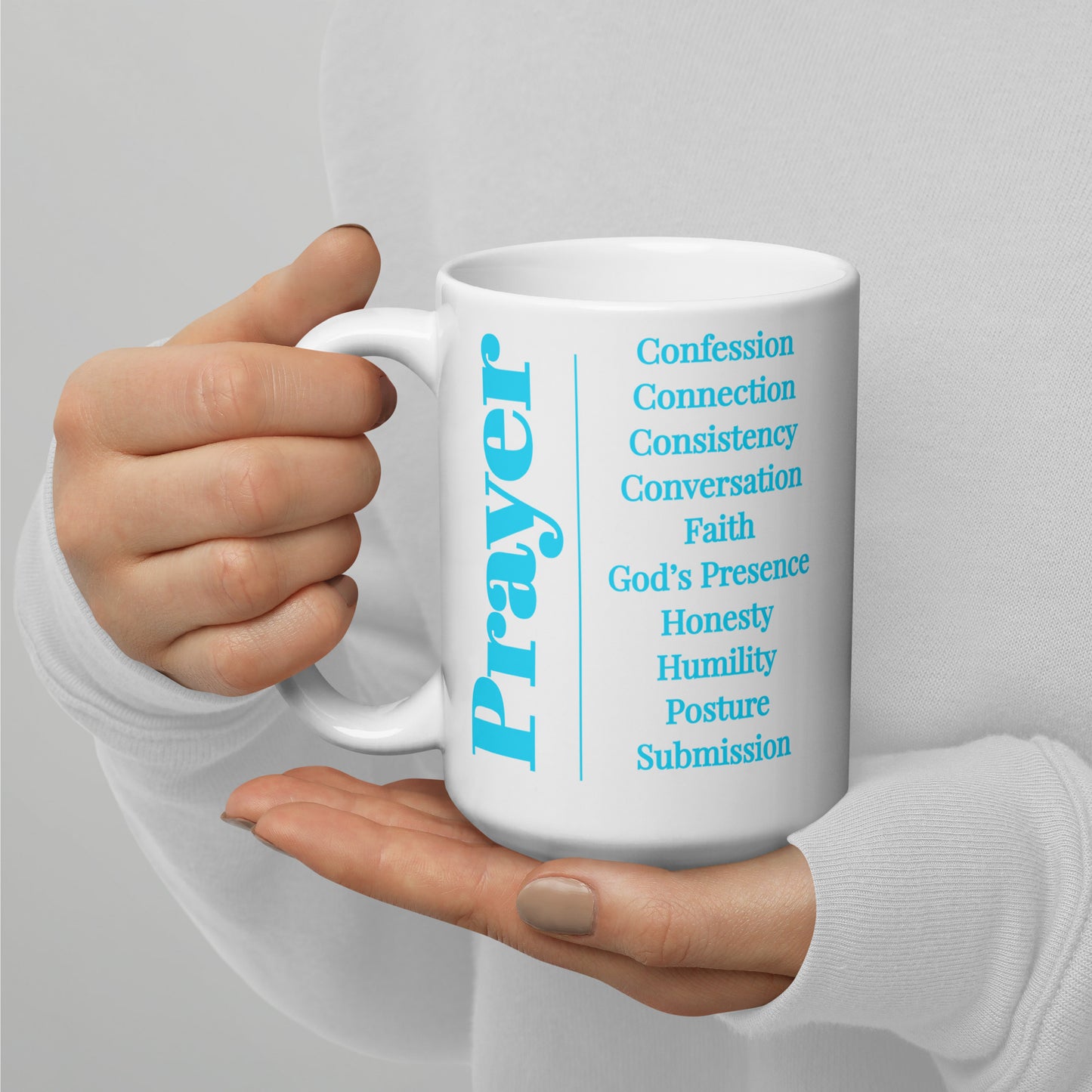 Prayer glossy ceramic mug - Turquoise/White
