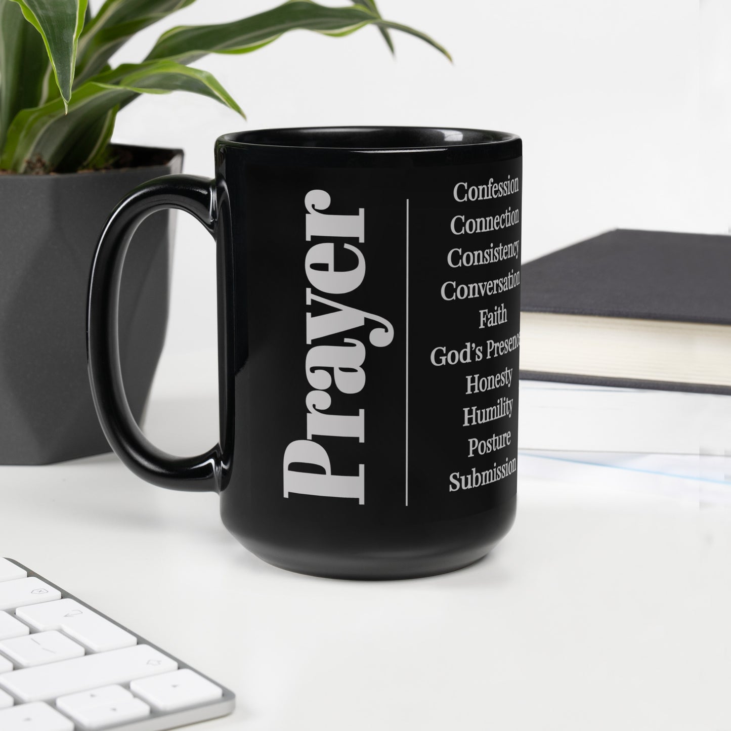 Prayer glossy ceramic mug - Grey/Black