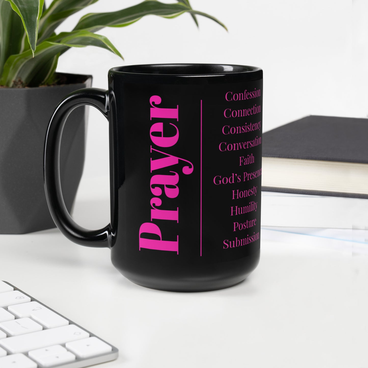 Mug - Prayer glossy ceramic - Pink/Black