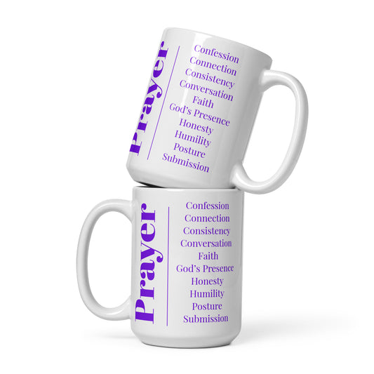 Mug - Prayer, glossy ceramic - Purple/White