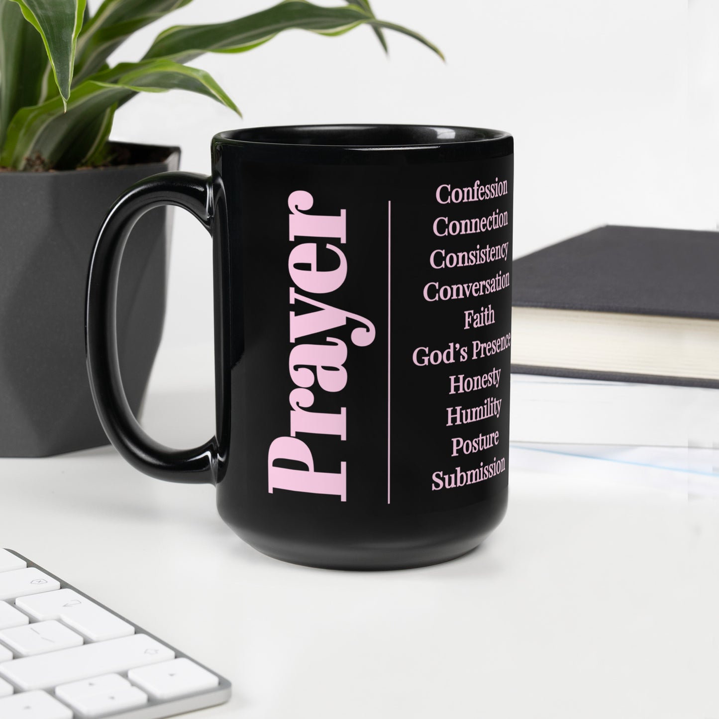 Prayer glossy ceramic mug - Pink/Black