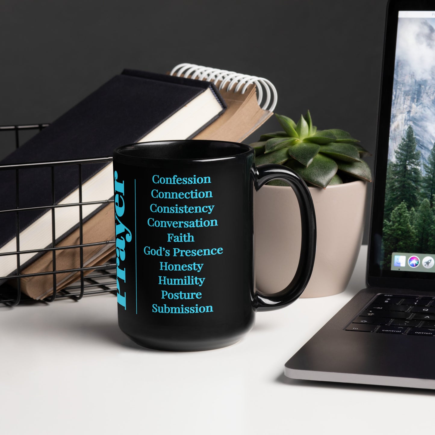 Prayer glossy ceramic mug - Turquoise/Black