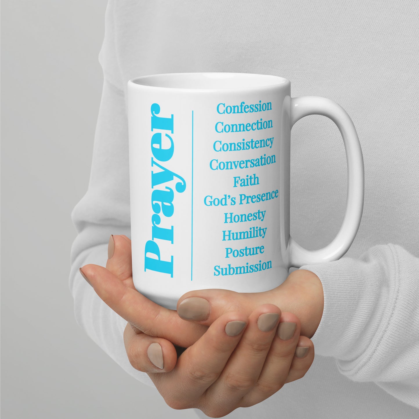 Prayer glossy ceramic mug - Turquoise/White