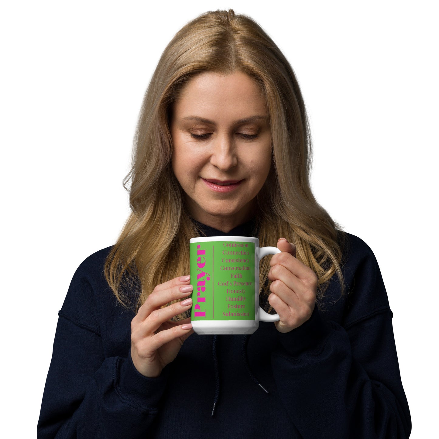 Prayer glossy ceramic mug - Pink/Green/White