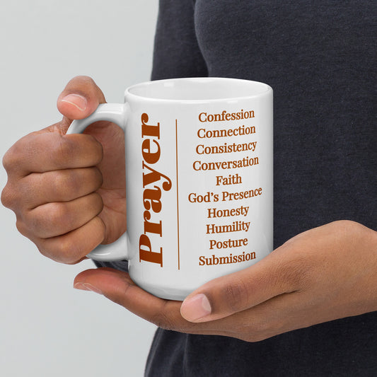 Mug - Prayer, glossy ceramic - Earthtone/White