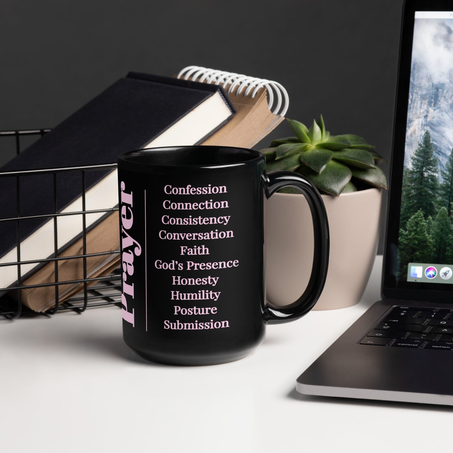 Prayer glossy ceramic mug - Pink/Black