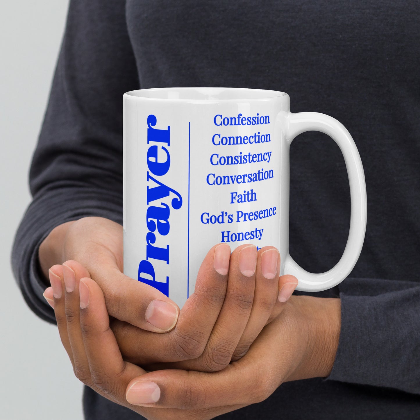 Prayer glossy ceramic mug - Royal blue/White