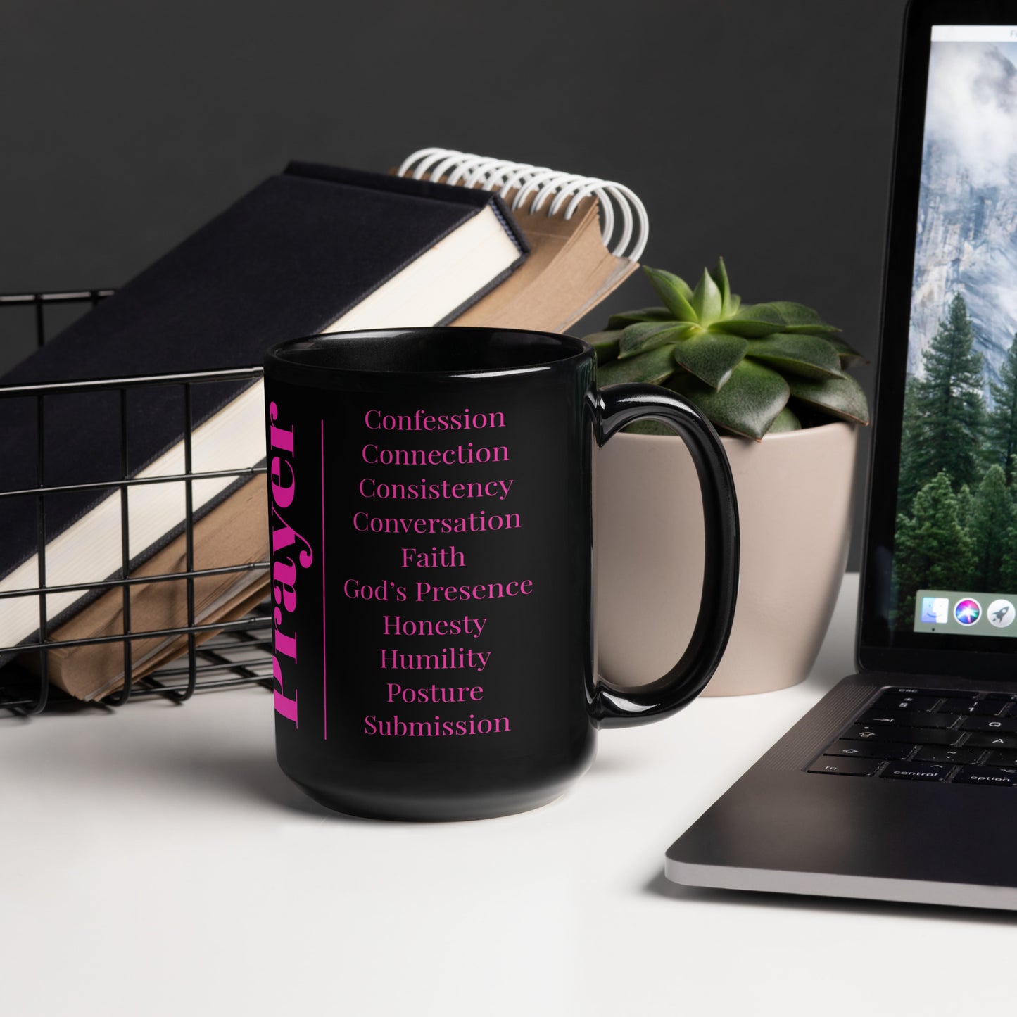 Mug - Prayer glossy ceramic - Pink/Black
