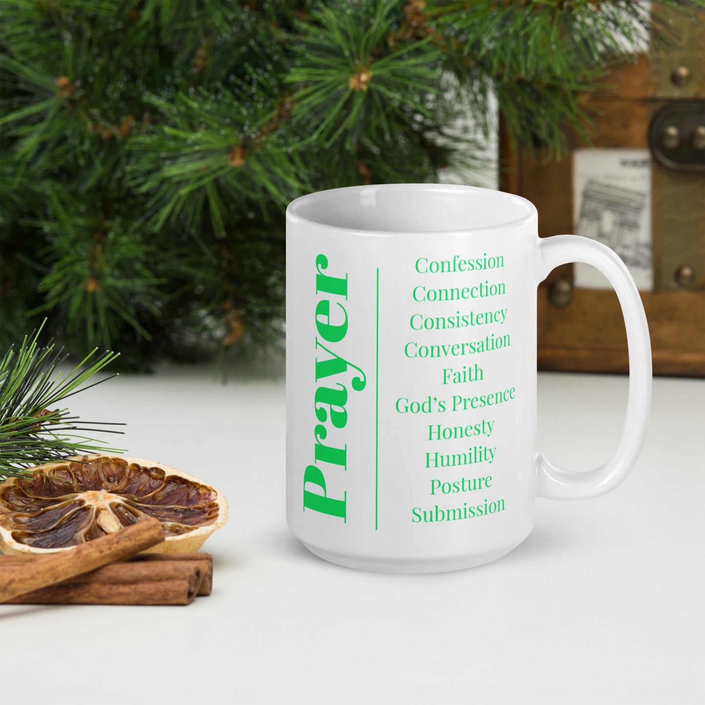 Prayer glossy ceramic mug - Green/White