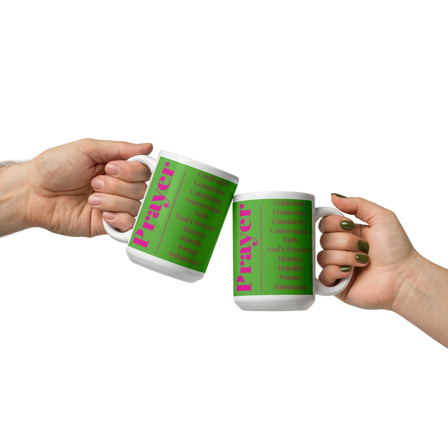 Prayer glossy ceramic mug - Pink/Green/White