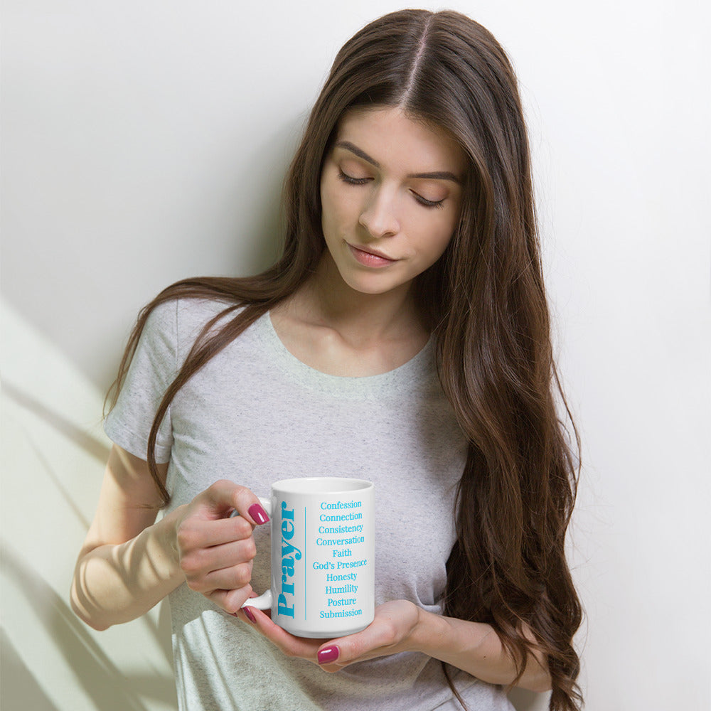 Prayer glossy ceramic mug - Turquoise/White