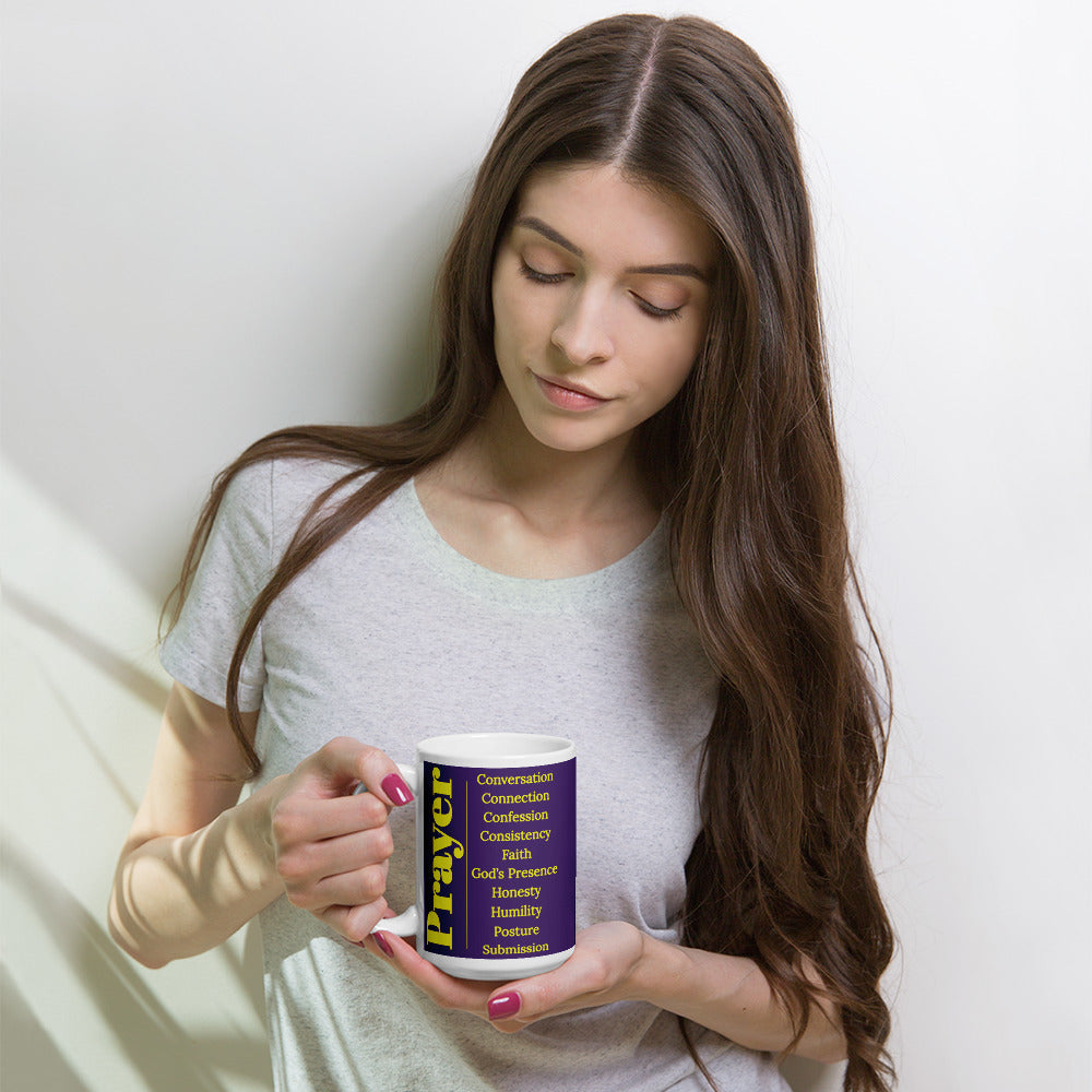 Prayer glossy ceramic mug - Purple/Gold/White
