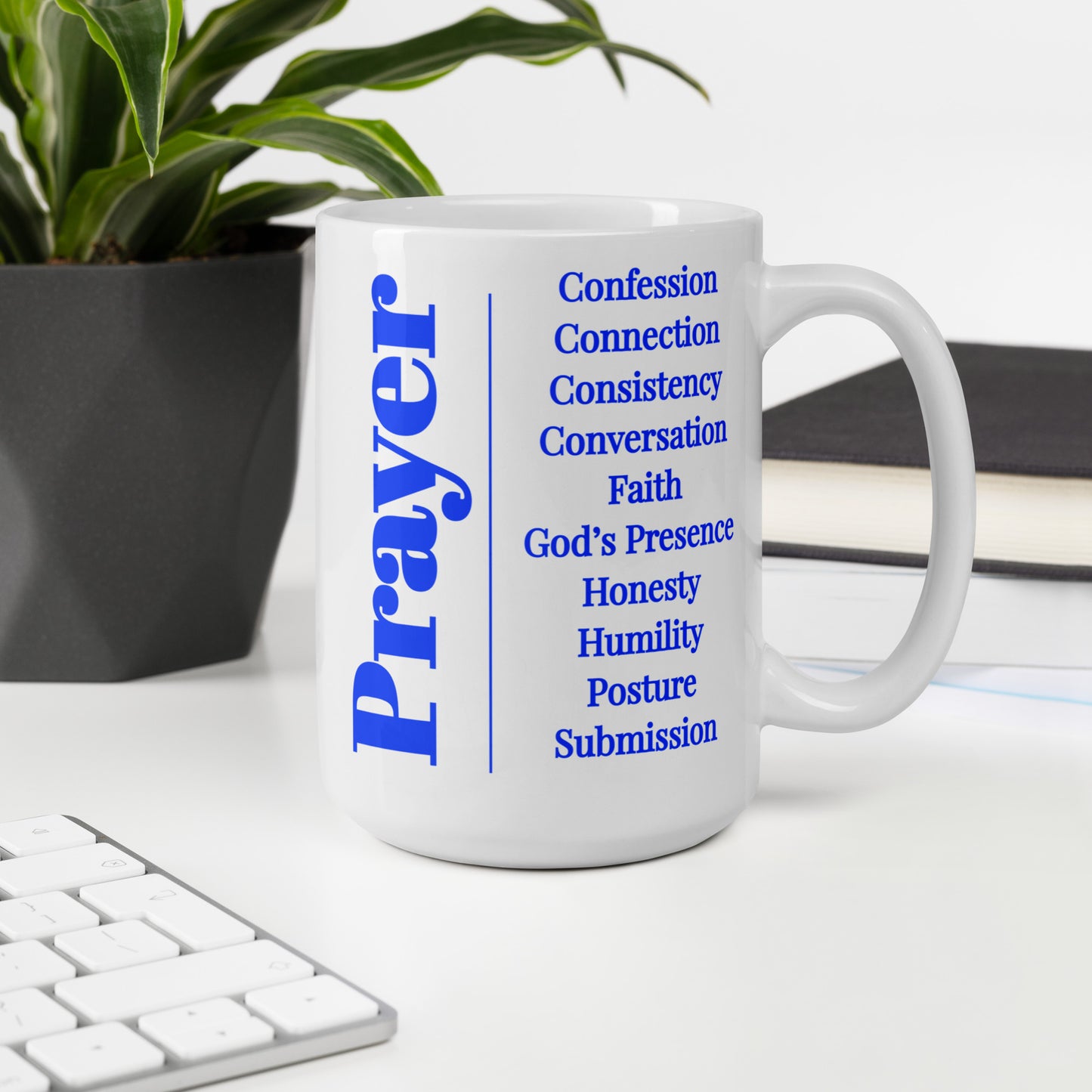 Prayer glossy ceramic mug - Royal blue/White