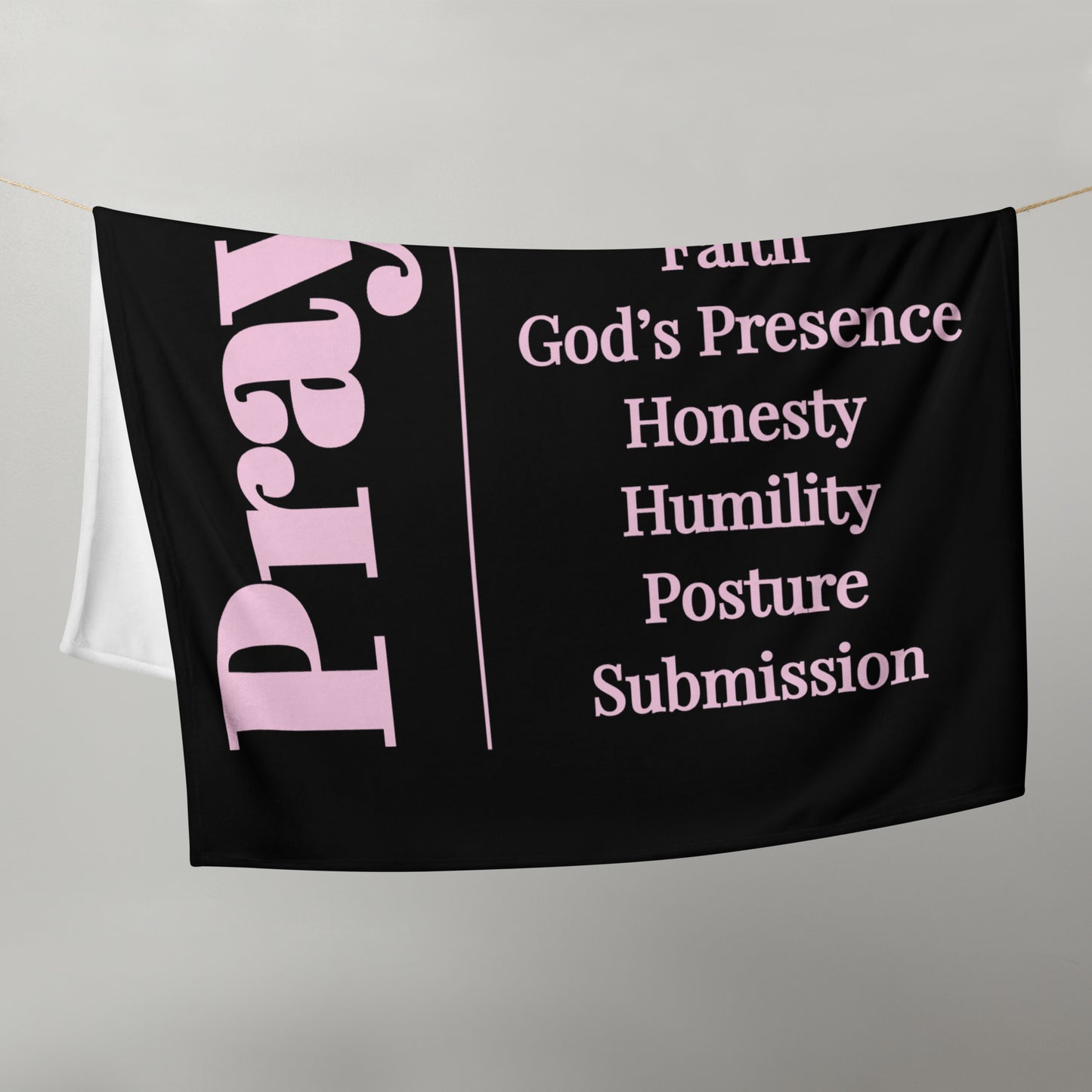 Prayer velvety soft throw blanket - Light Pink/Black