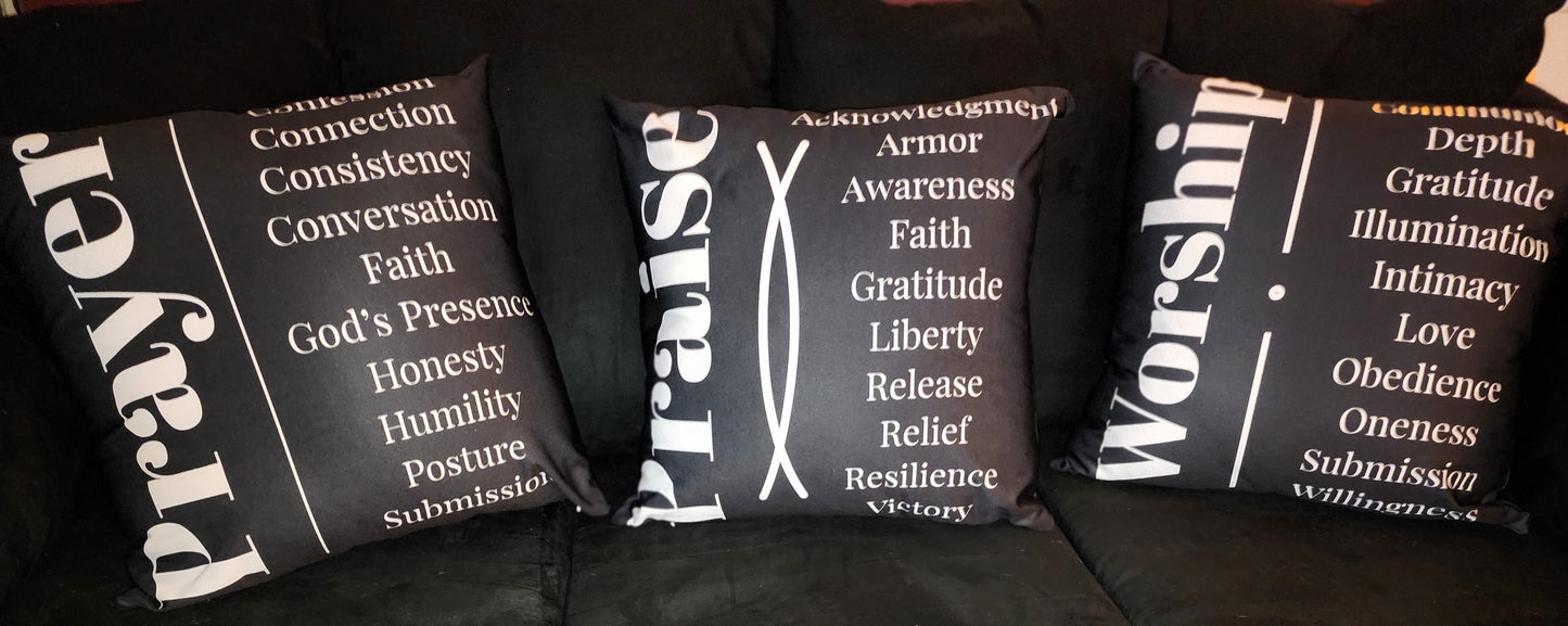 Worship inspirational square throw pillow - Black/white