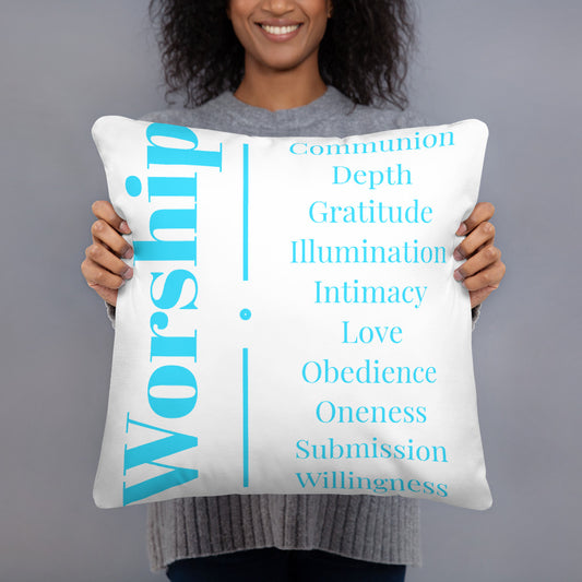 Worship inspirational square throw pillow - Turquoise/White
