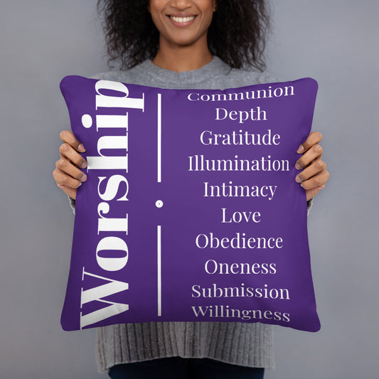 Worship inspirational square throw pillow - Purple/White
