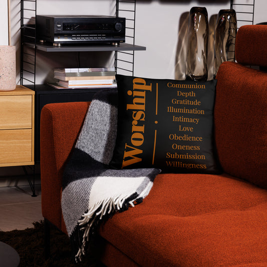 Worship inspirational square throw pillow - Earth/Black