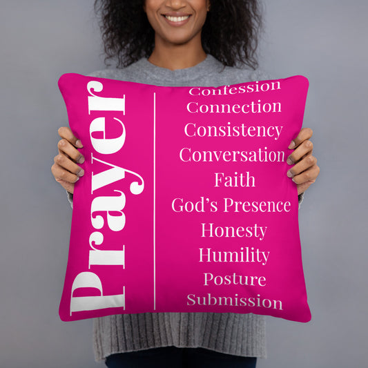 Prayer inspirational square throw pillow -Hot Pink/White